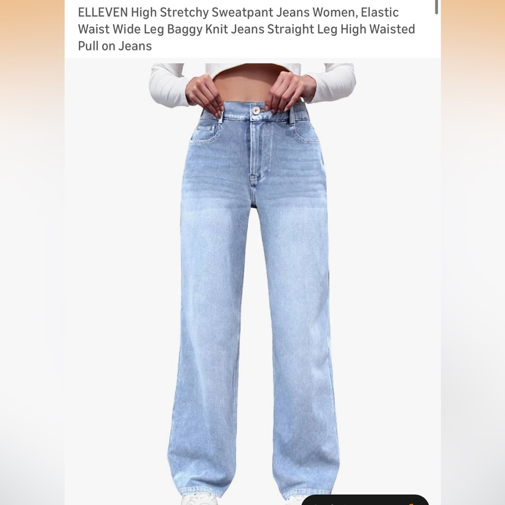 Women's ELLEVEN Light Blue High Waisted Stretchy Sweatpants Jeans